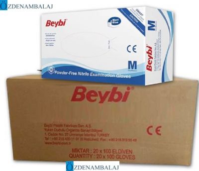 BEYBİ MAVİ NİTRİL MUAYENE ELDİVENİ PUDRASIZ ( M )