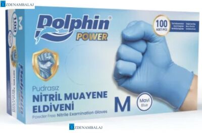 DOLPHİN POWER MAVİ KALIN NİTRİL PUDRASIZ ELDİVEN ( M ) - 2