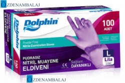 DOLPHİN NİTRİL MUAYENE ELDİVENİ PUDRASIZ LİLA ( L ) - Thumbnail