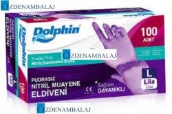 DOLPHİN NİTRİL MUAYENE ELDİVENİ PUDRASIZ LİLA ( L ) - Thumbnail