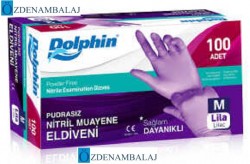 DOLPHİN NİTRİL MUAYENE ELDİVENİ PUDRASIZ LİLA ( M ) - Thumbnail