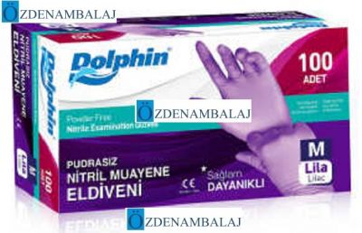 DOLPHİN NİTRİL MUAYENE ELDİVENİ PUDRASIZ LİLA ( M )