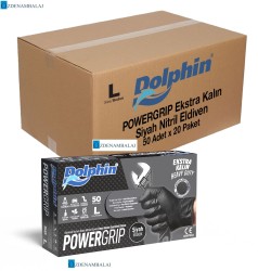 ​​DOLPHİN POWER GRİP EKSTRA KALIN SİYAH NİTRİL ELDİVEN ELMAS DOKULU ( L ) - Thumbnail