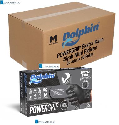 ​DOLPHİN POWER GRİP EKSTRA KALIN SİYAH NİTRİL ELDİVEN ELMAS DOKULU ( M )