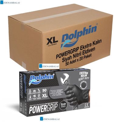 ​​DOLPHİN POWER GRİP EKSTRA KALIN SİYAH NİTRİL ELDİVEN ELMAS DOKULU ( XL )