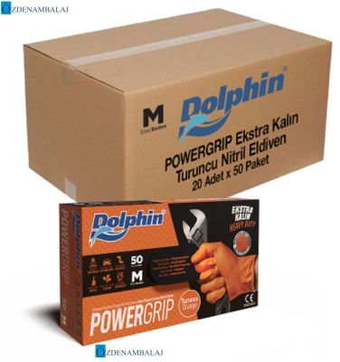 ​DOLPHİN POWER GRİP EKSTRA KALIN TURUNCU NİTRİL ELDİVEN ELMAS DOKULU ( M