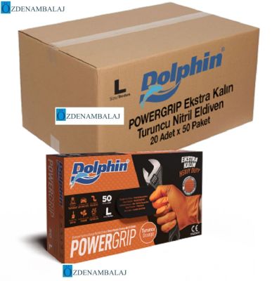 ​DOLPHİN POWER GRİP EKSTRA KALIN TURUNCU NİTRİL ELDİVEN ELMAS DOKULU ( L )